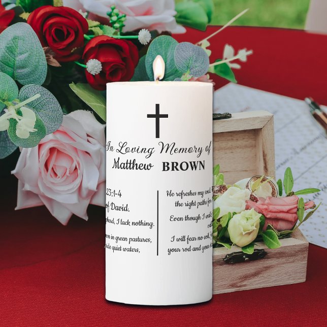 Celebration Of Life Bible Verse Funeral Keepsake Pillar Candle (Creator Uploaded)