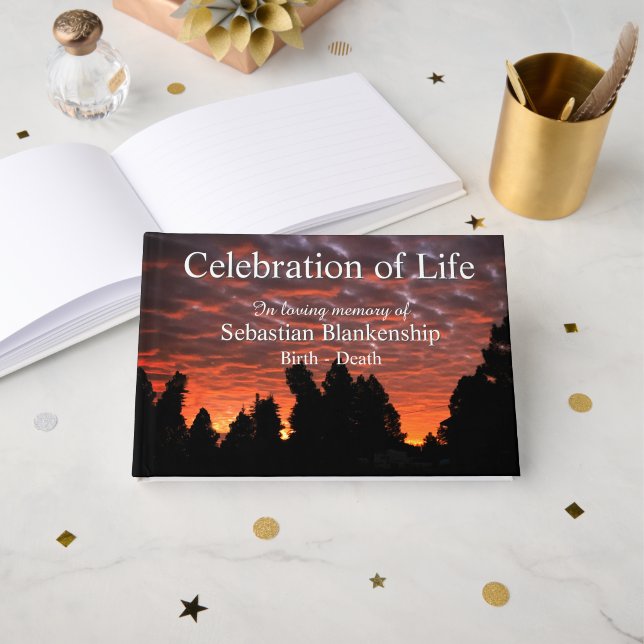 Celebration Of Life Billowy Cloud Sunset Photo Guest Book (Front Open)