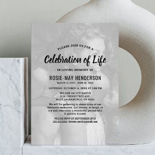 Celebration of Life Black Funeral Memorial Photo Invitation