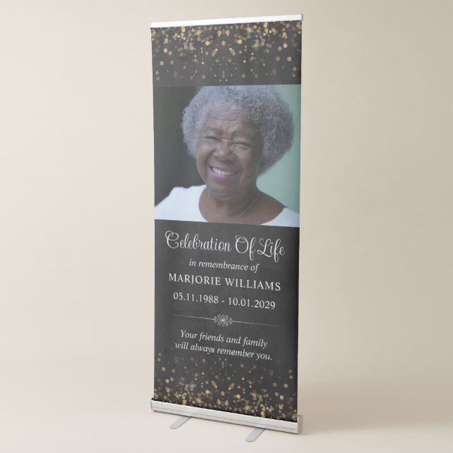 Celebration Of Life Black Gold Custom Photo Retractable Banner (3/4)