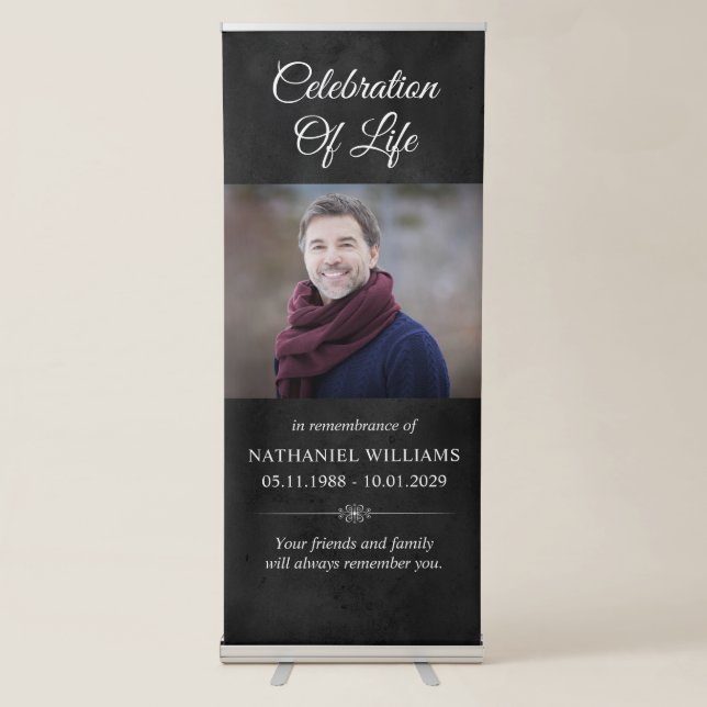 Celebration Of Life Black Personalized Men Photo Retractable Banner (Front)