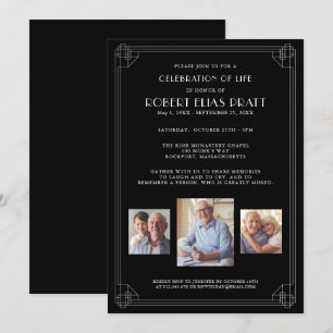 Celebration of Life Black White 3 Photo Invitation
