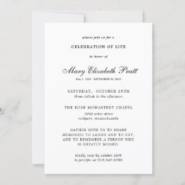 Celebration of Life Black White Elegant Funeral Invitation