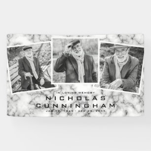 Celebration of Life Black White Marble Three Photo Banner