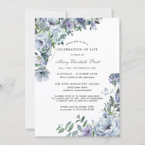 Celebration of Life Blue Floral Invitation