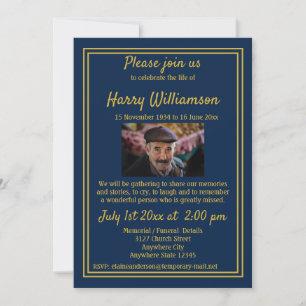 Celebration of Life Blue Funeral Custom Photo Invitation