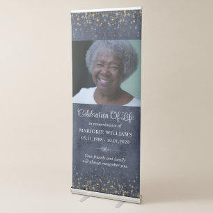Celebration Of Life Blue Gold Custom Photo Retractable Banner