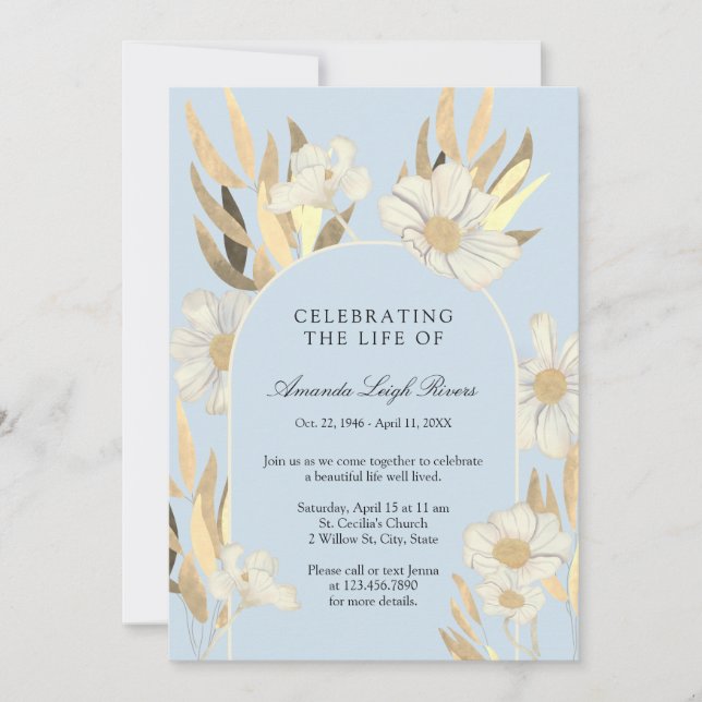 Celebration of Life – Blue & Gold Daisy Invite (Front)