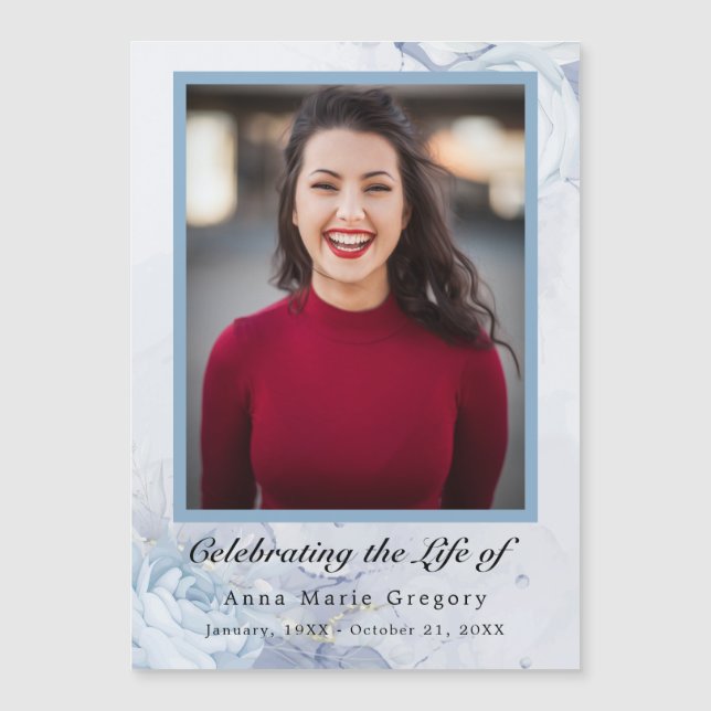 Celebration of Life Blue Photo Elegant Floral  (Front)