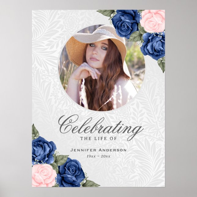 Celebration of Life Blue Pink Photo Welcome Sign (Front)