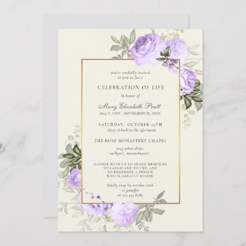 Celebration of Life Blush Purple Rose Floral Invitation