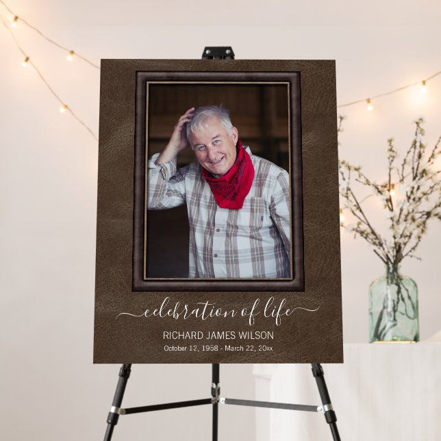 Celebration of Life Brown Funeral Framed Photo Foam Board (In Situ (Stand))