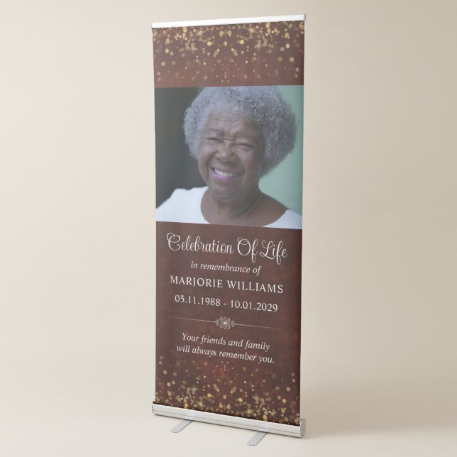 Celebration Of Life Burgundy Red Gold Custom Photo Retractable Banner (3/4)