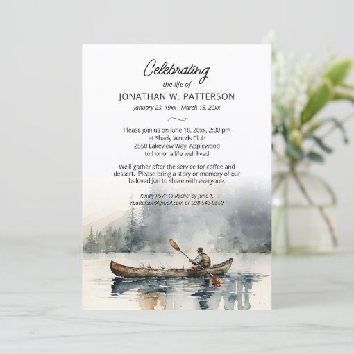 Celebration of Life, Canoeing Fishing Funeral Invitation | Zazzle