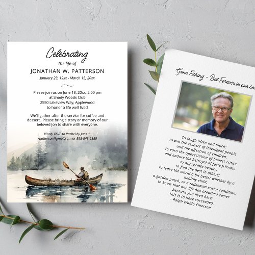 Celebration of Life Canoeing Fishing Funeral Invitation