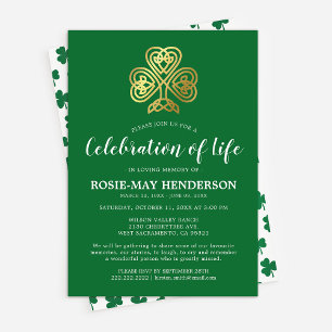 Celebration of Life Celtic Shamrock Funeral Invitation