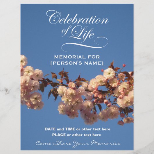Celebration of Life Cherry Blossoms Invitation (Front)