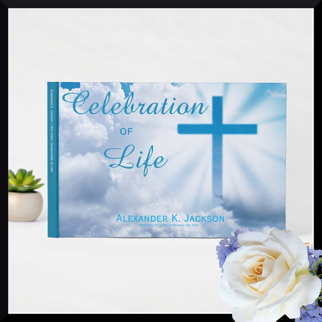 Celebration Of Life Clouds Blue Cross Guest Book (Creator Uploaded)