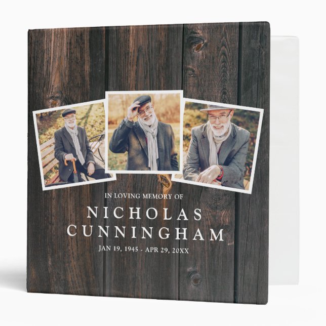 Celebration of Life Country Rustic Dark Wood Photo 3 Ring Binder (Front/Inside)