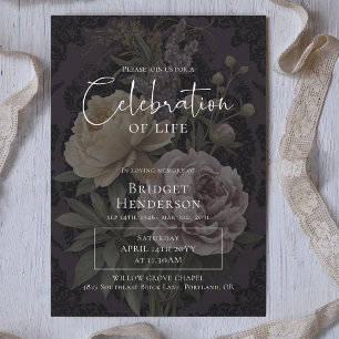 Celebration of Life Dark Moody Floral Photo Invitation