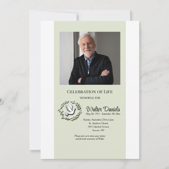 Celebration of Life Dove Photo Invitation (Front)