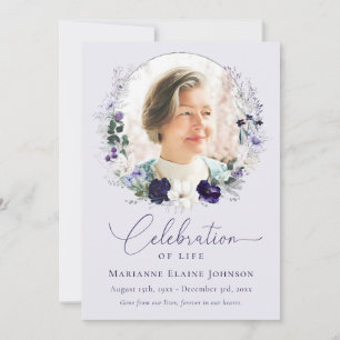 Celebration of Life Elegant Floral Photo Memorial Invitation