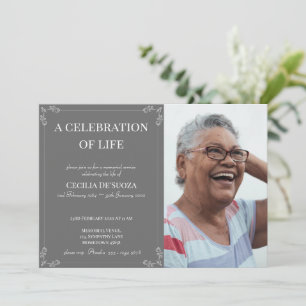 Celebration of Life Elegant Funeral Custom Photo Invitation