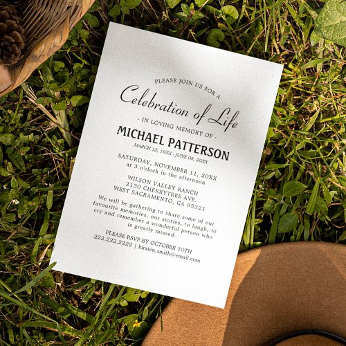 Celebration of Life Elegant Funeral Invitation