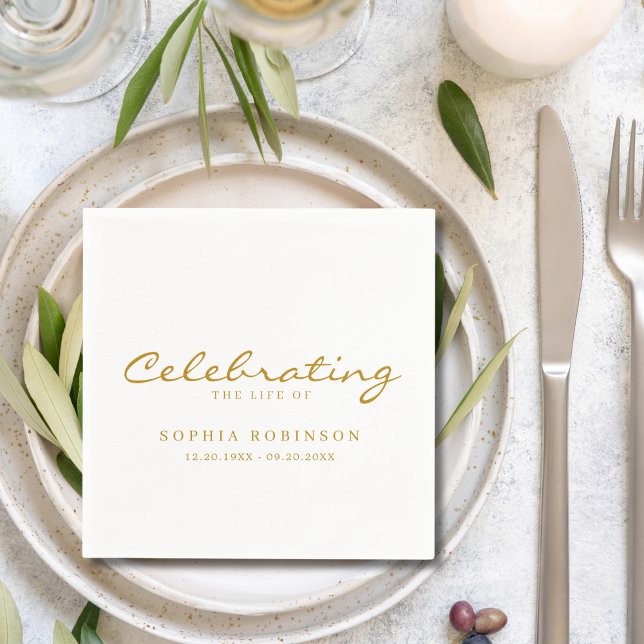 Celebration of Life Elegant Gold Script Funeral  Napkins (Creator Uploaded)
