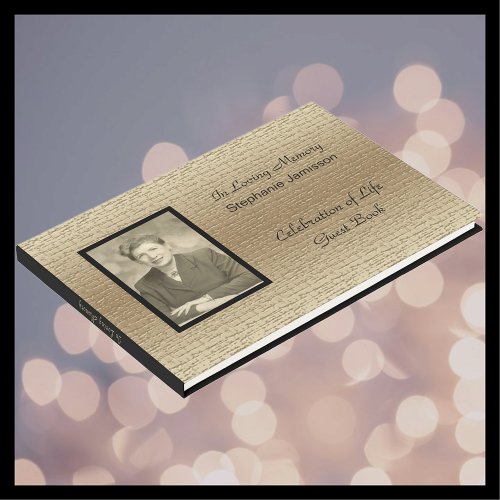 Celebration of Life Elegant Gold With Photo Guest Book
