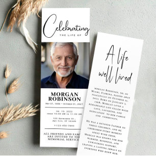 Celebration of Life   Elegant Memorial With Photo Bookmarks