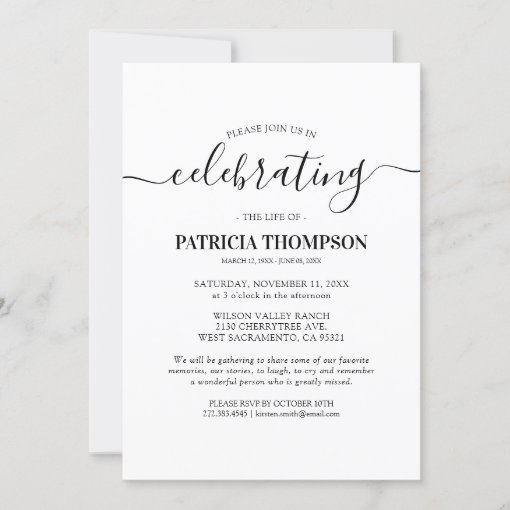 Celebration of Life Elegant Photo Funeral Invitation | Zazzle