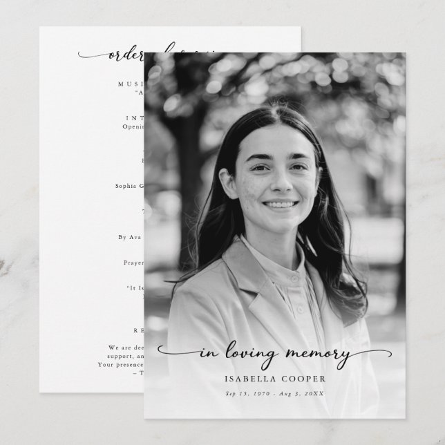 Celebration of life Elegant Photo Memorial Funeral Program (Front/Back)