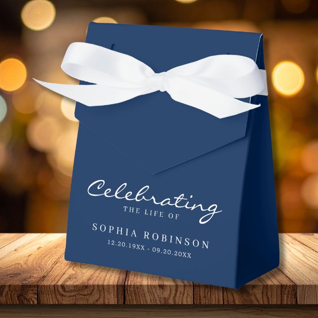 Celebration of Life Elegant Script Funeral Blue Favor Boxes (Creator Uploaded)