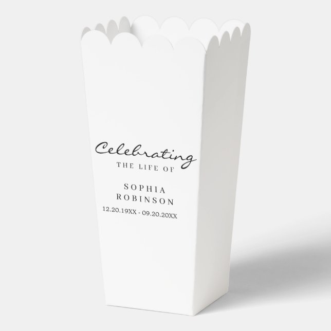 Celebration of Life Elegant Script Funeral  Favor Boxes (Back)