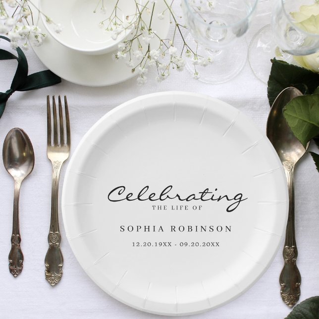 Celebration of Life Elegant Script Funeral  Paper Plates (Creator Uploaded)