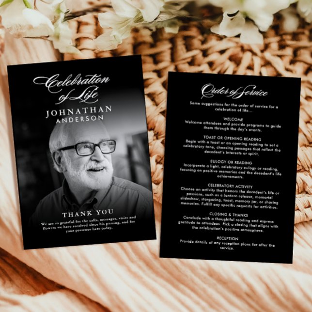 Celebration of Life Elegant Script Photo Funeral Program (Creator Uploaded)