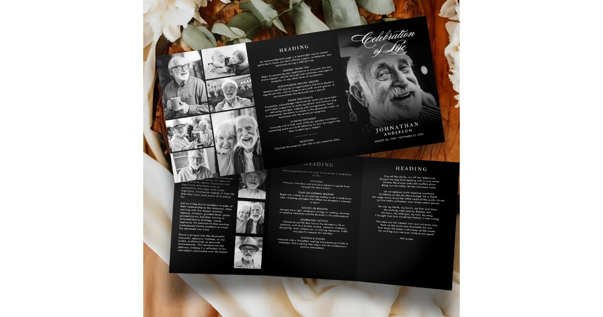 Celebration of Life Elegant Script Photo Funeral Tri-Fold Program | Zazzle