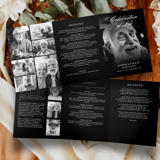 Celebration of Life Elegant Script Photo Funeral Tri-Fold Program (Creator Uploaded)