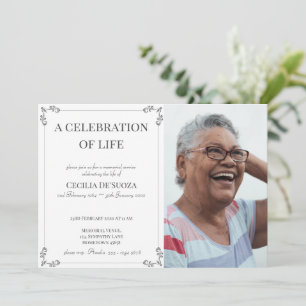 Celebration of Life Elegant White Funeral Custom Invitation