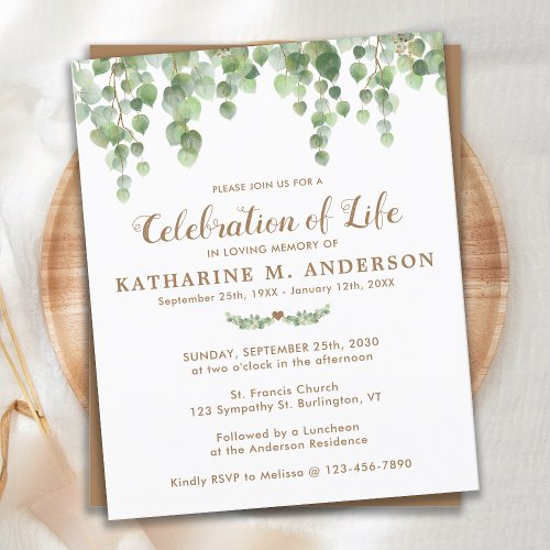 Celebration Of Life Eucalyptus Greenery Invite