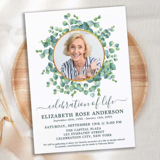 Celebration Of Life Eucalyptus Greenery Photo Invitation (Creator Uploaded)