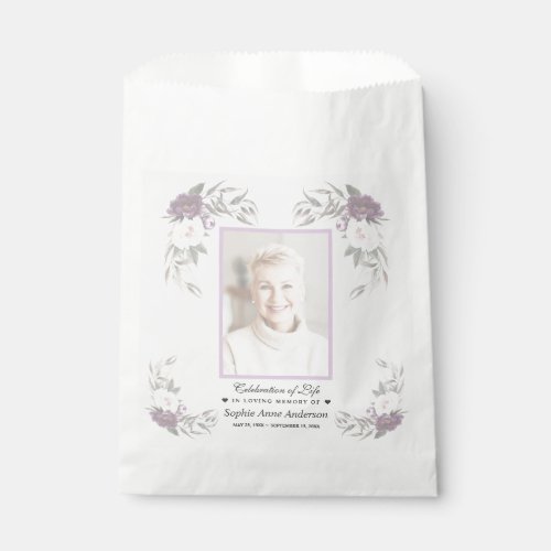 Celebration of Life Faded Floral Photo Memorial   Favor Bag