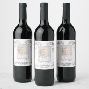 Celebration of Life Faded Floral Photo Memorial Wine Label