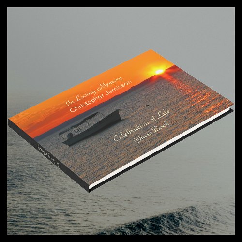 Celebration of Life Fishing Boat Name Orange Sky Guest Book