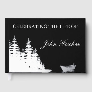 Celebration of Life Fishing Funeral Memorial White Foil Guest Book