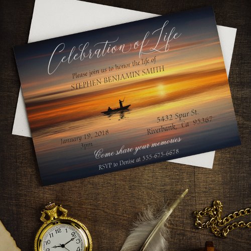 Celebration of Life Fishing Lake Sunset Sunrise Invitation