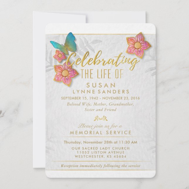 Celebration of Life Floral Butterfly Invitation (Front)