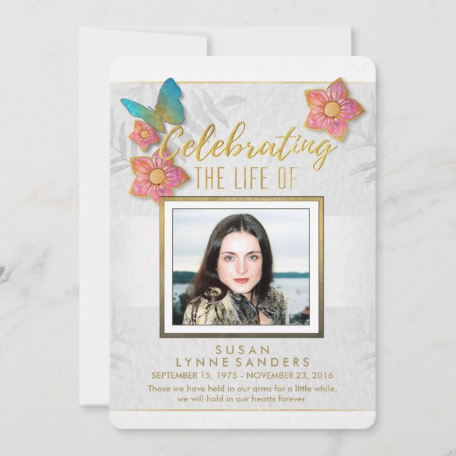 Celebration of Life Floral Butterfly Photo Invite (Front)