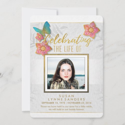 Celebration of Life Floral Butterfly Photo Invite